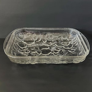 Vintage Libbey “Orchard Fruit” Clear Glass Casserole Dish