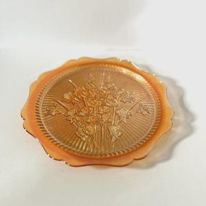 Vintage Carnival Glass Iris and Herringbone Round Platter by Jeannette Glass