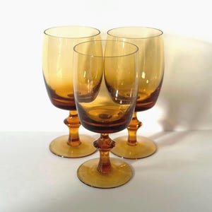 Vintage Amber Stemmed Water/Wine Goblets - Set of 3