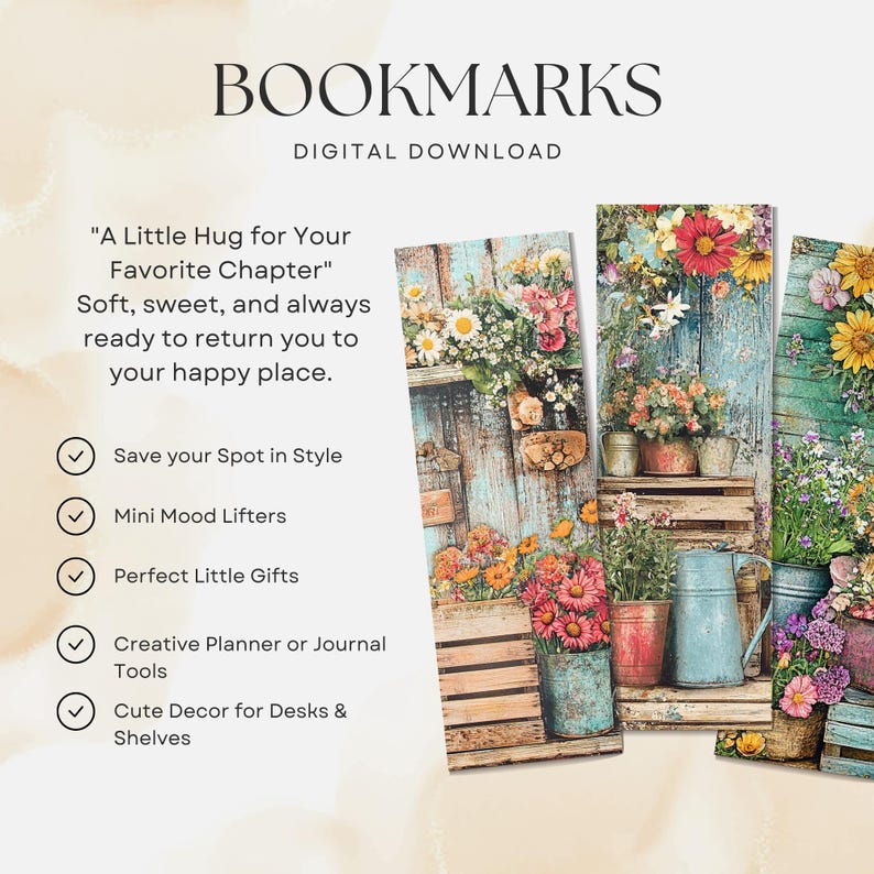 Rustic Garden Bookmarks: Book Lover Gift, DIY Print (PDF and PNG ...