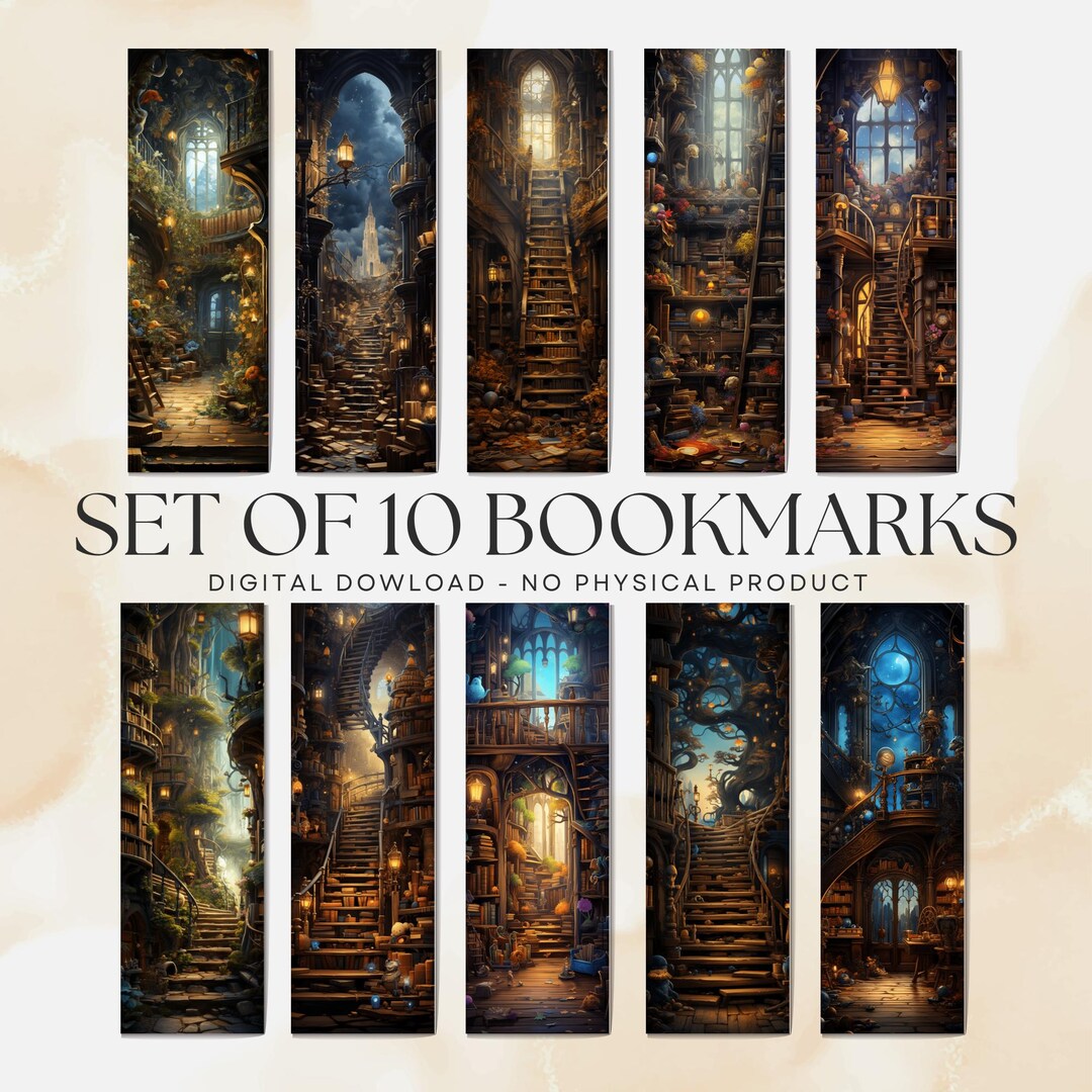Fantasy Library Bookmarks Printable Gift Set of 10 (PDF and PNG ...