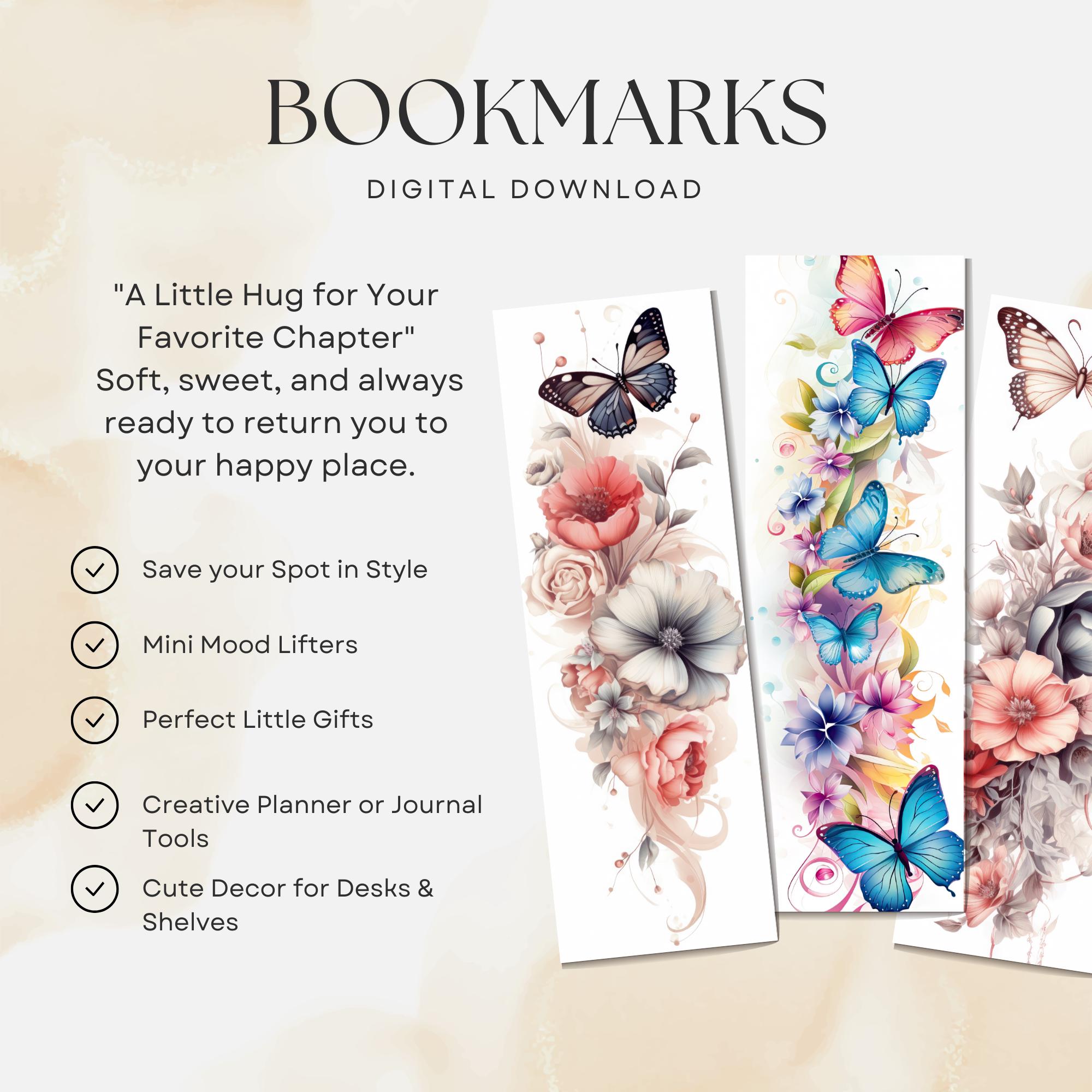 Butterfly Floral Bookmarks: Printable DIY Gift (digital Download, PDF ...