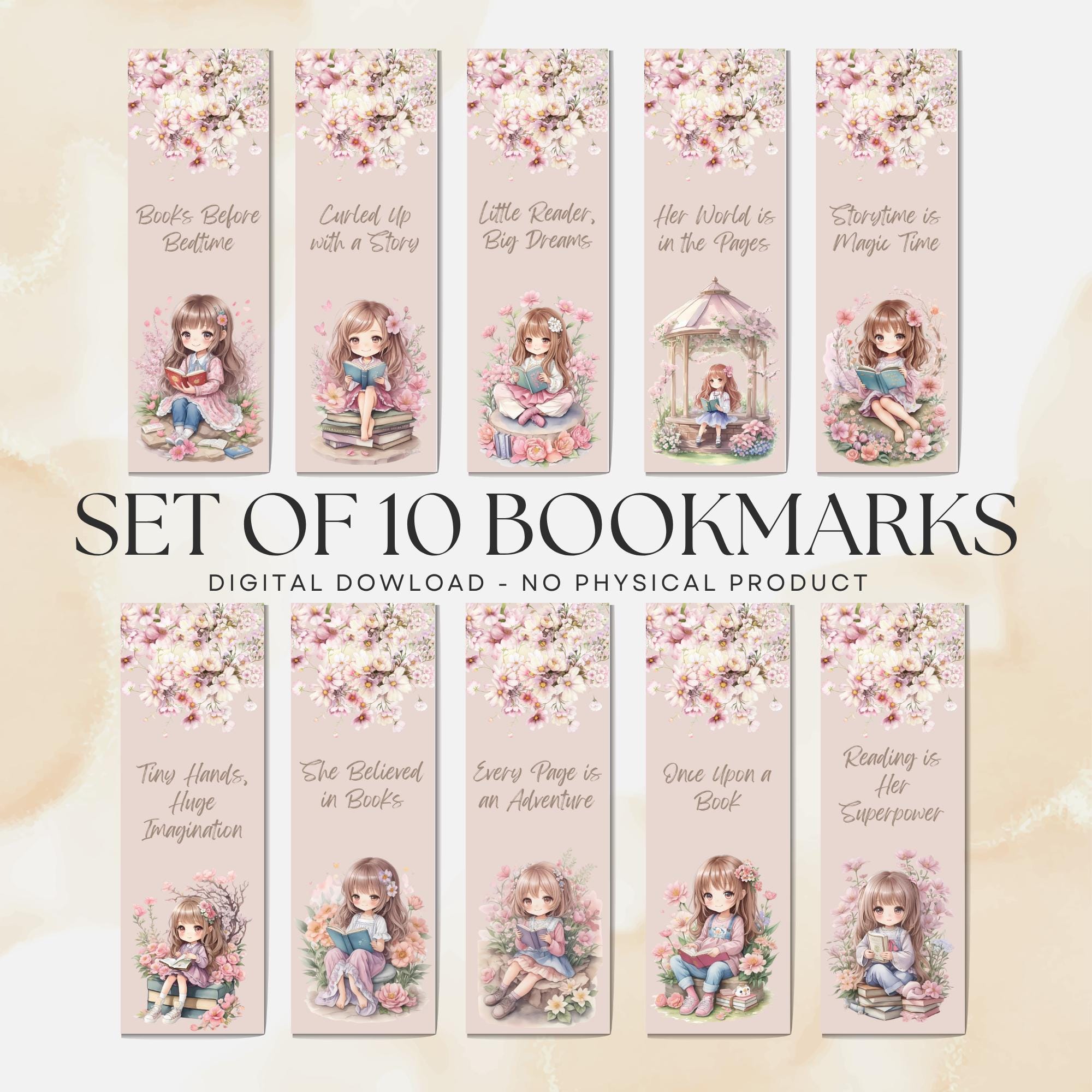 Printable Bookmarks: Pink Designs, Book Lover Gift (PDF and PNG Digital ...