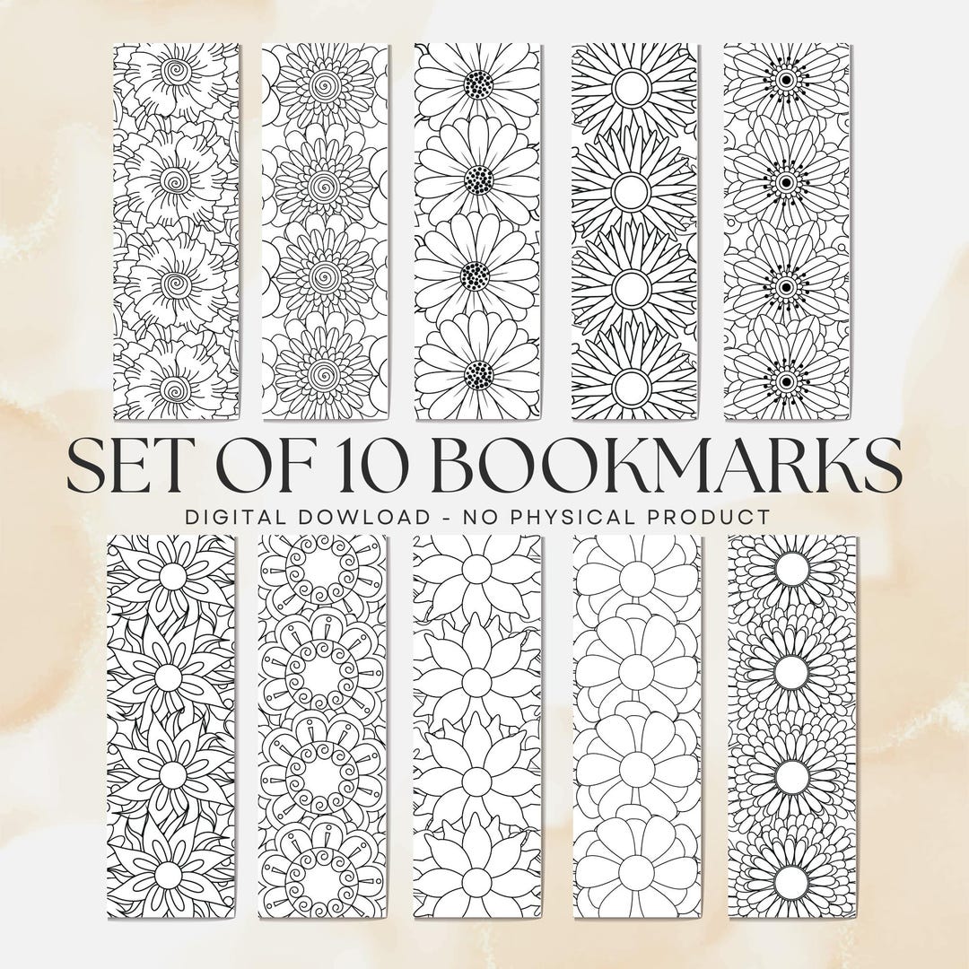 Floral Patterns Coloring Bookmark Designs, Set of 10 DIY (PDF and PNG ...