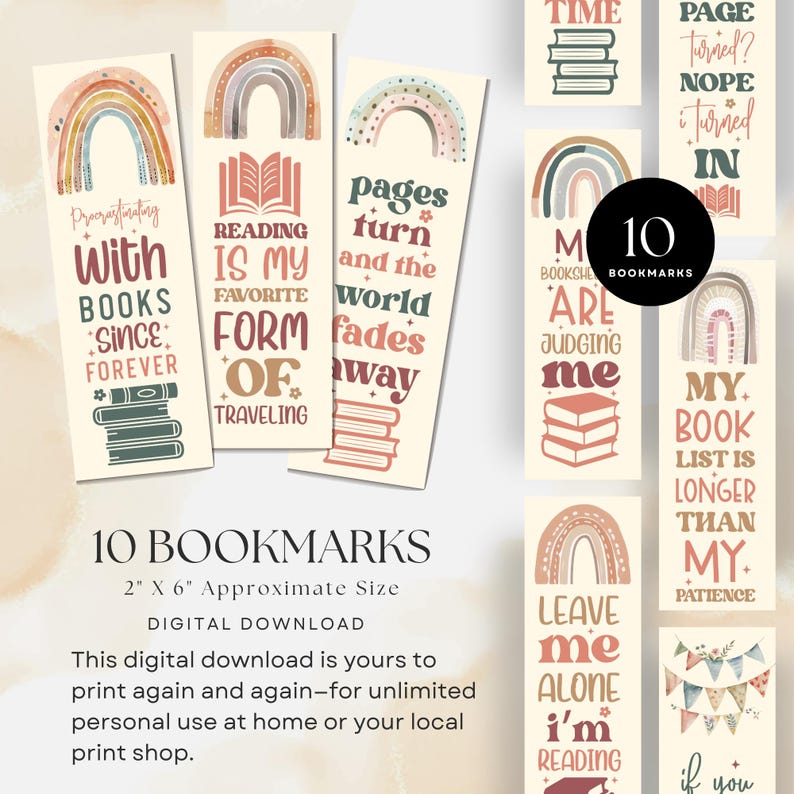 Te Form Bookmarks Rainbow Boho Bookmarks Printable DIY Book Lover Gift (PDF and PNG ...
