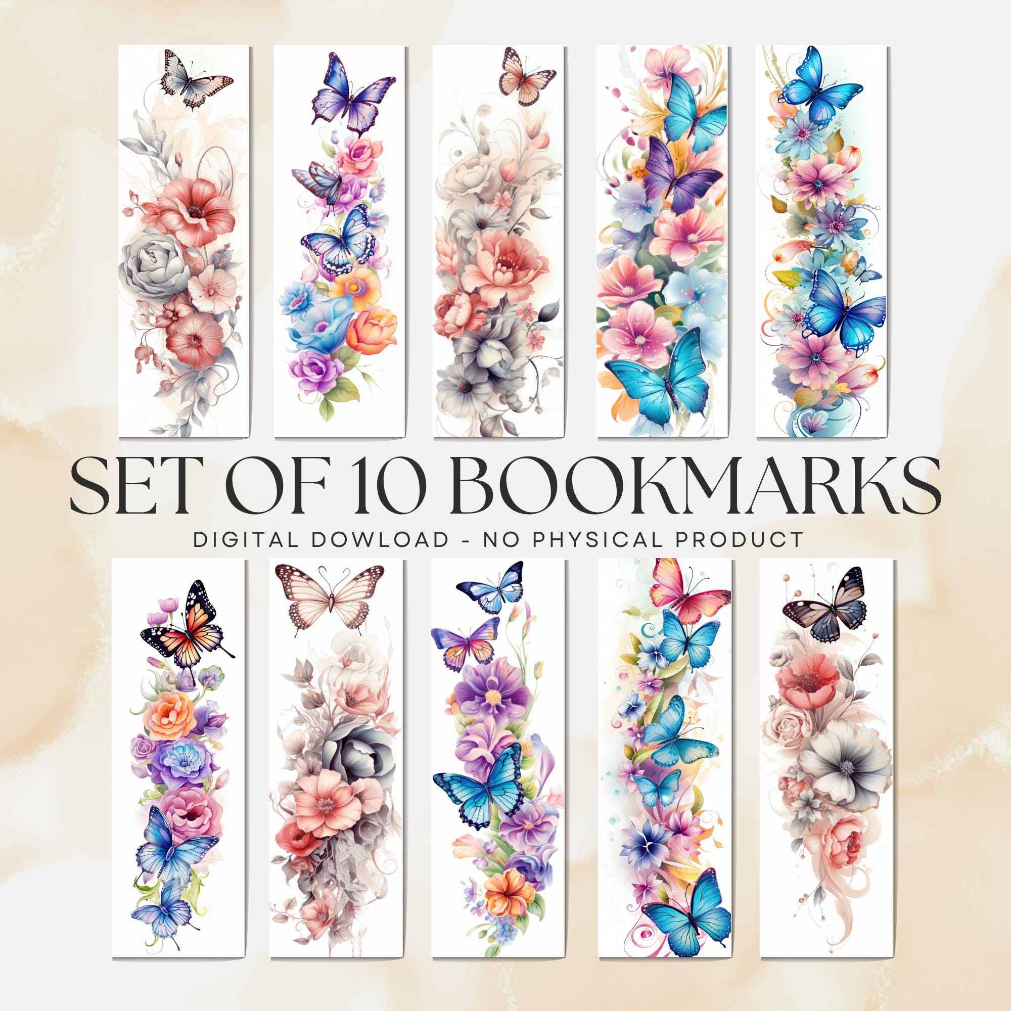 Butterfly Floral Bookmarks: Printable DIY Gift (digital Download, PDF ...