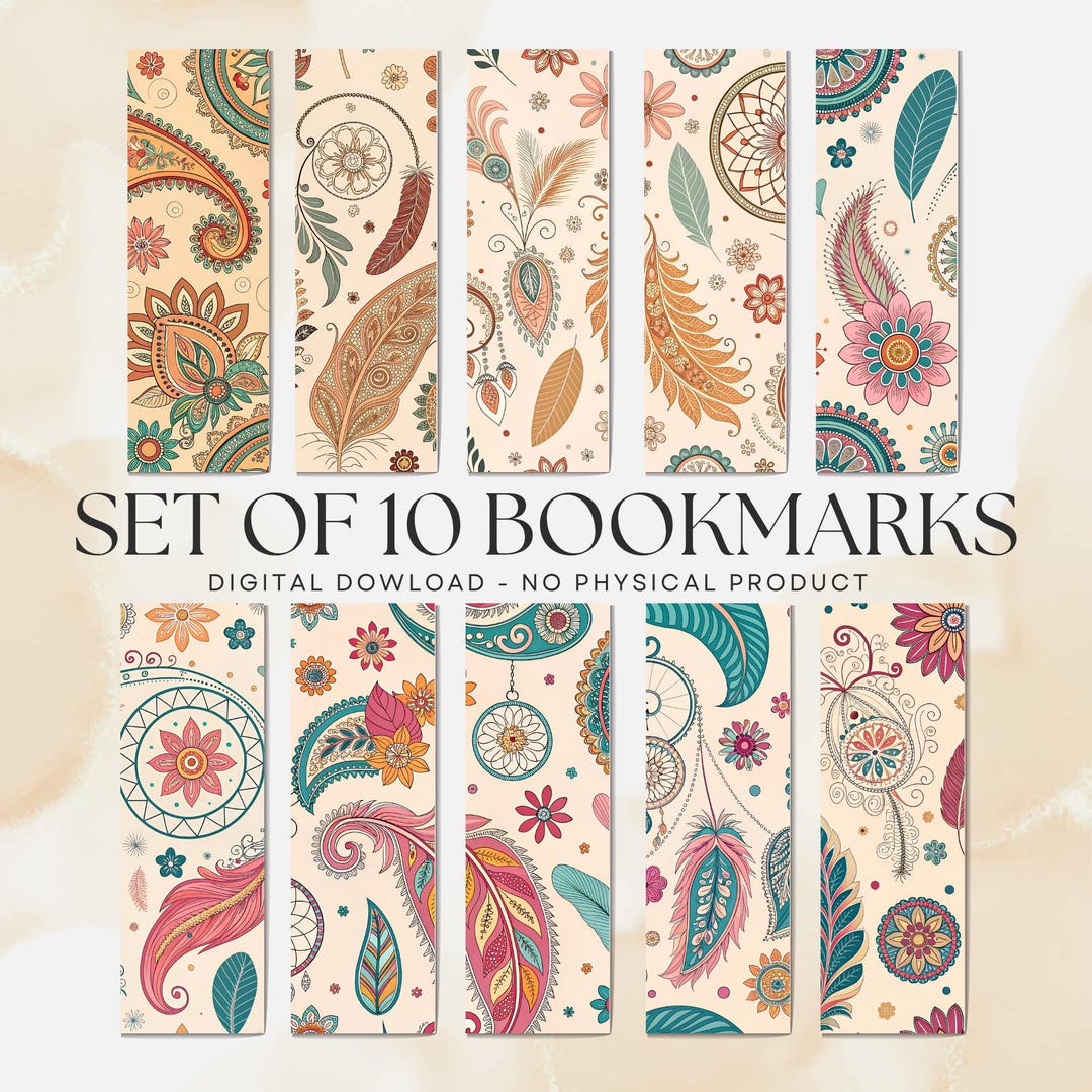 Paisley Bookmarks Set: Retro Floral Printable Gift (digital Download ...