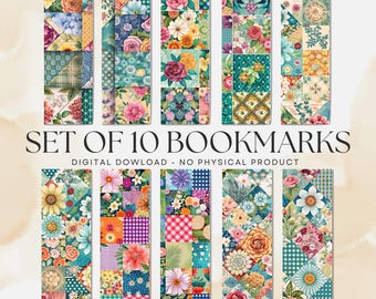 Printable Patchwork Bookmarks Set: Book Lover DIY Gift (PDF and PNG Download)