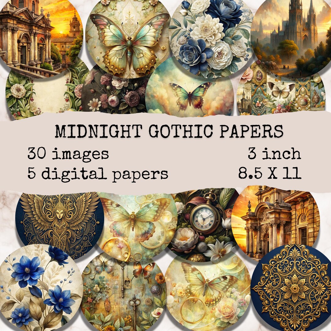 Midnight Gothic Printable Junk Journal 3 Inch Circles, Ephemera ...