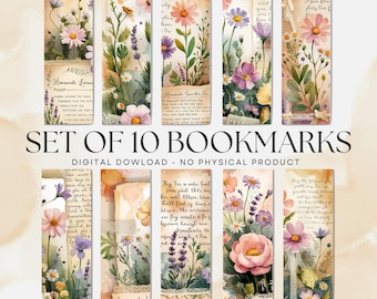 Cottagecore Junk Journal, Printable Bookmark Set of 10 (Digital Download, PDF and PNG) V1