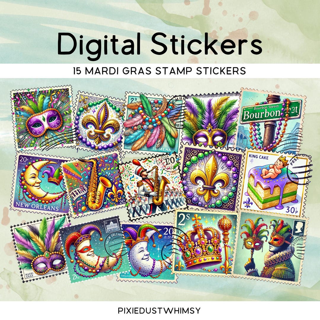 Mardi Gras Stamp Stickers, New Orleans Planner Stickers (PNG + PDF) - Etsy