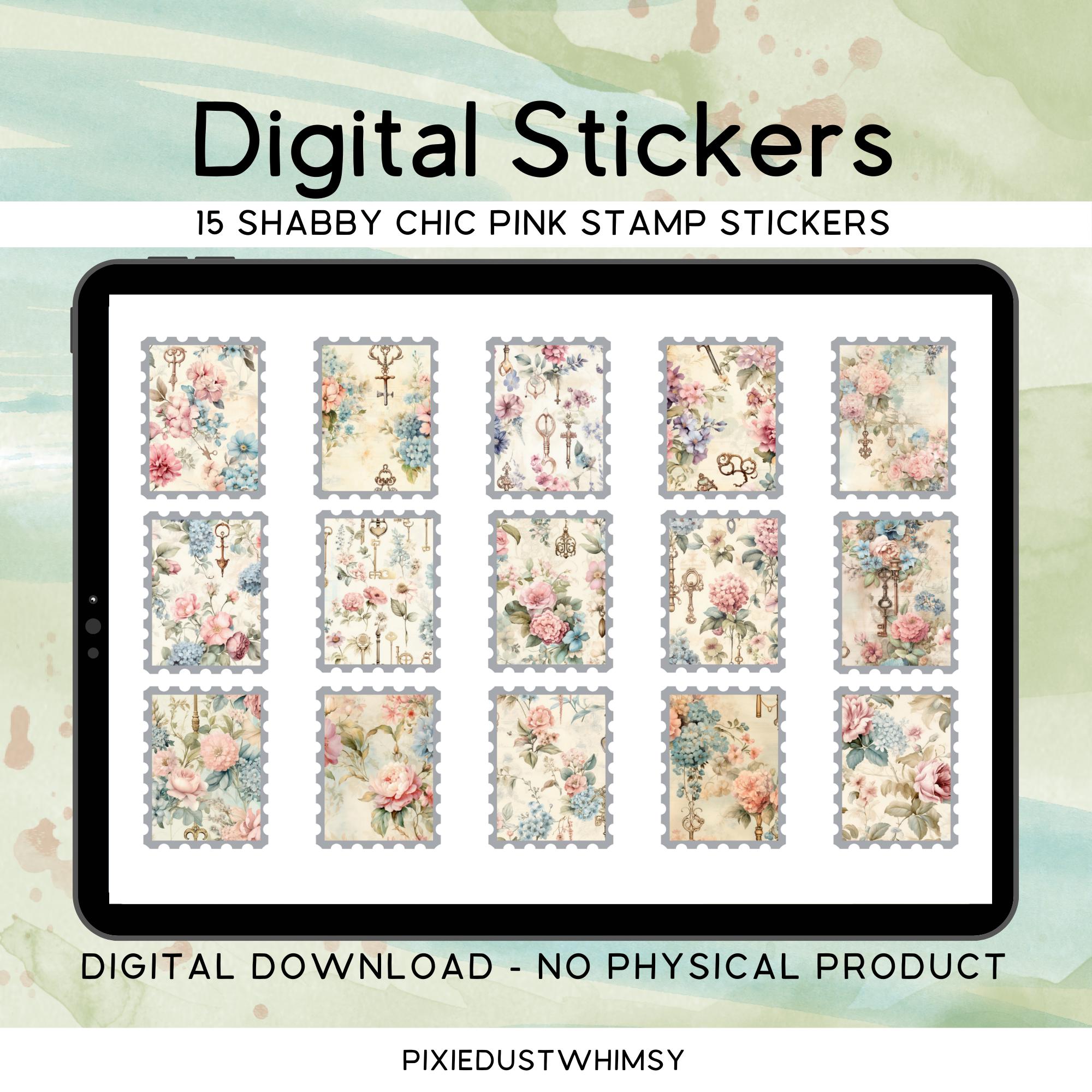 Shabby Chic Pink Stamp Stickers, 15 PNG + PDF Sheet, Digital Download ...