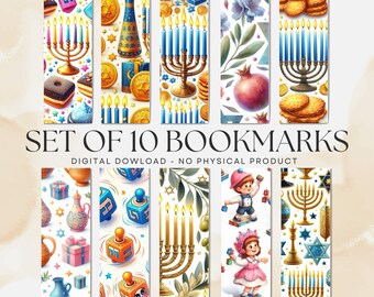 Hanukkah Bookmarks V3, Festival of Lights, PDF and PNG Digital Download, Booklovers Gift