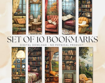 Junk Journal Cozy Reading Corner, Printable Bookmark Set (PDF and PNG Digital Download) V1