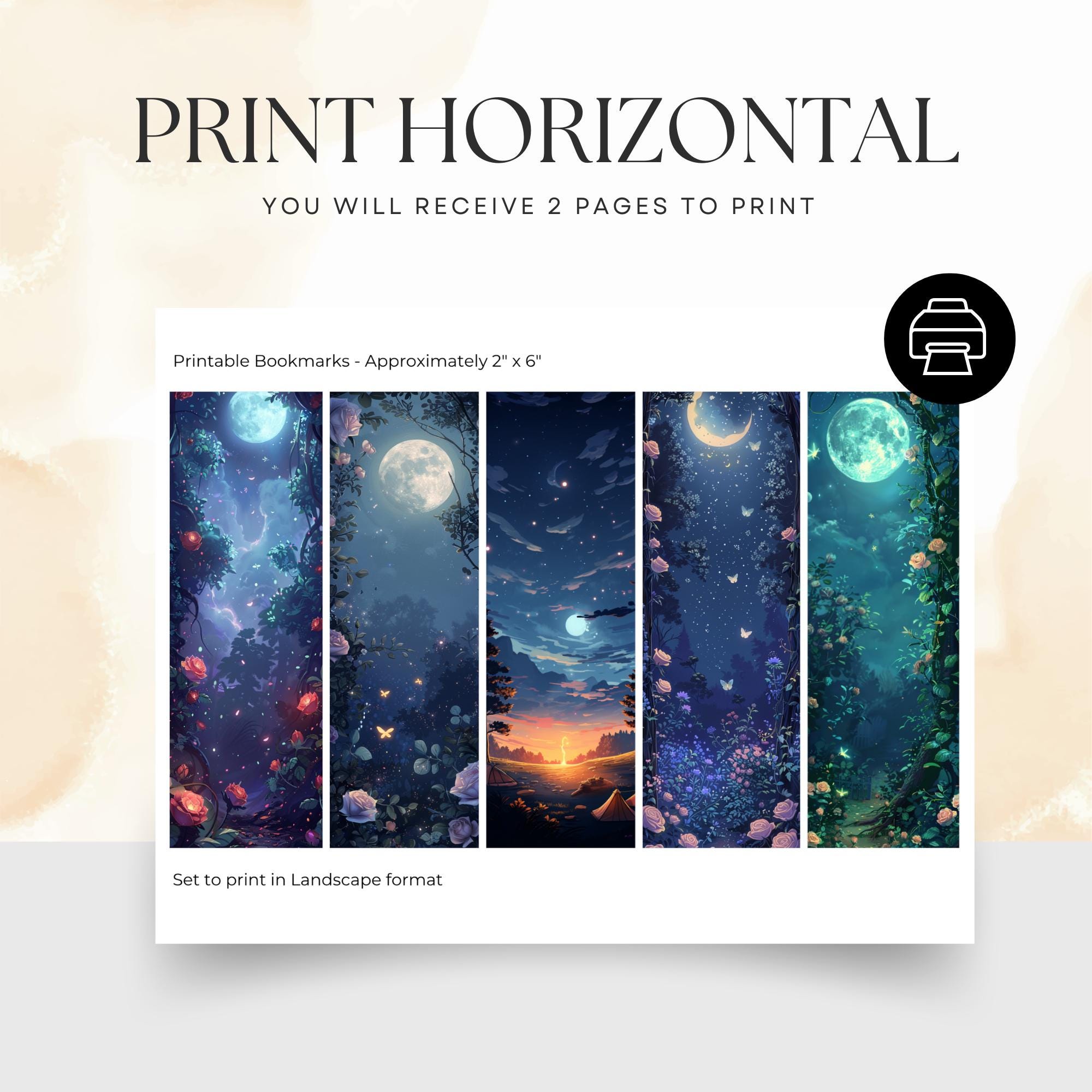 Moon & Waterfall Bookmarks: Printable DIY Gift (digital Download, PDF ...