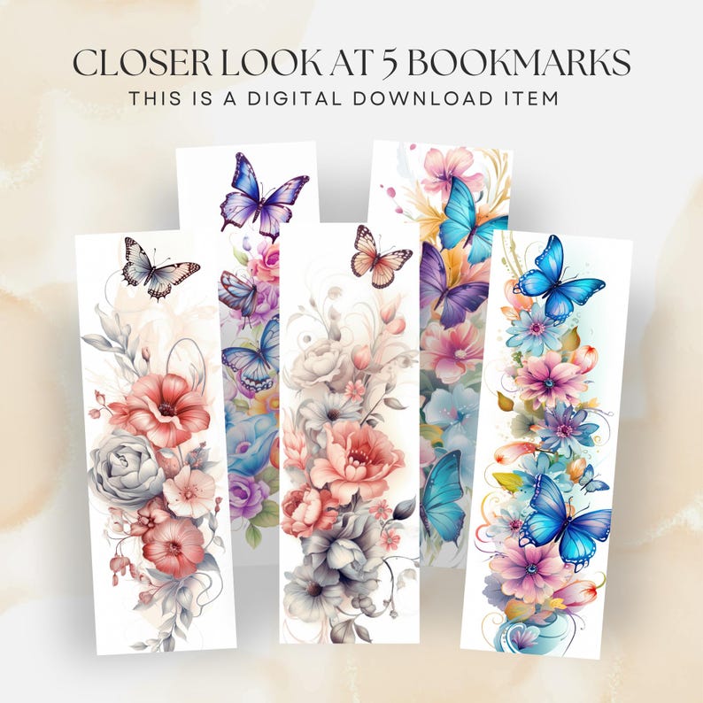 Butterfly Floral Bookmarks: Printable DIY Gift (digital Download, PDF ...