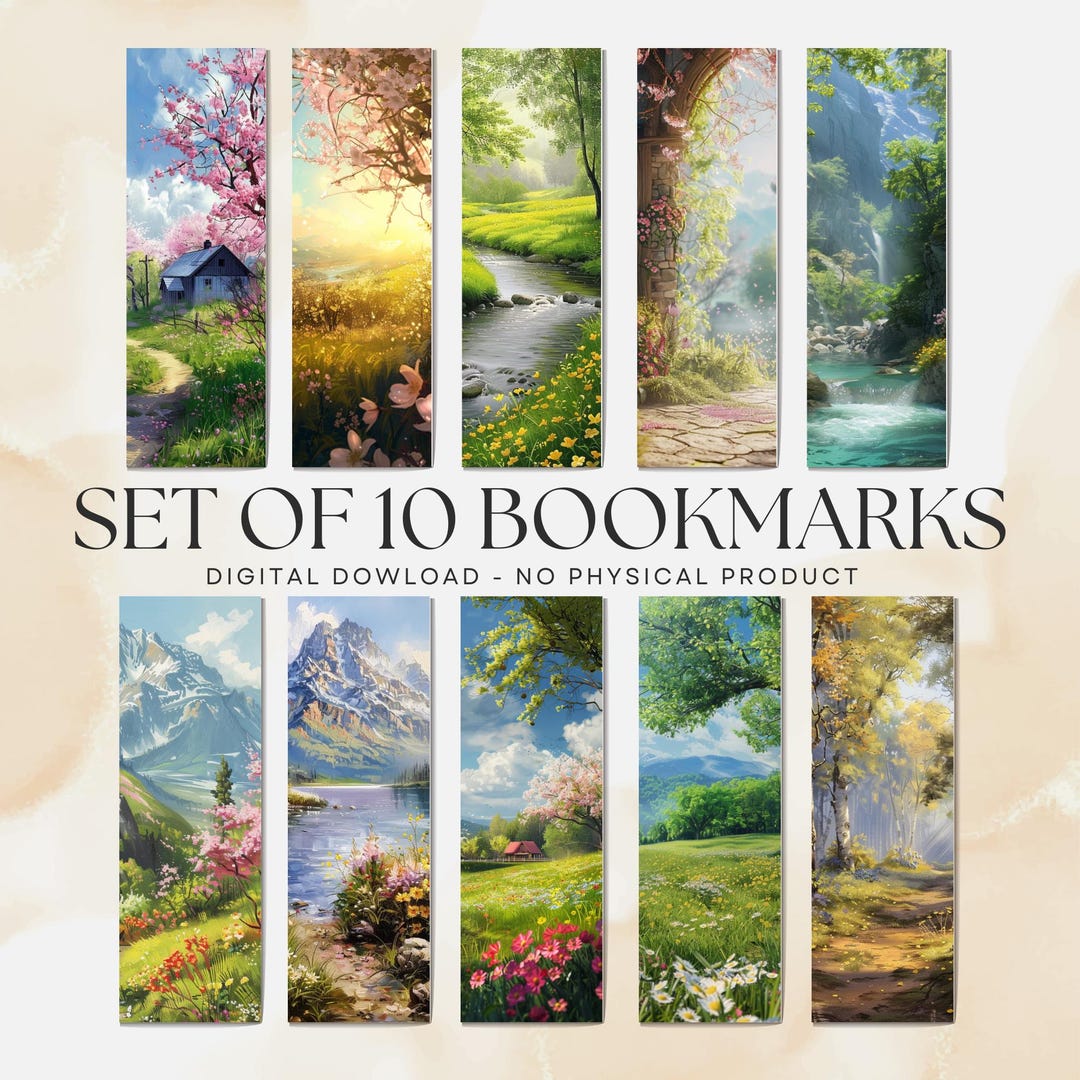 Springtime Bookmarks Library Springtime Landscape V2 Bookmarks, DIY Gift (PDF and PNG Digital ...