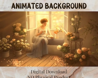 4K Animated Background, Seamless 10 second MP4 Loop, PNG Wallpaper, Cottagecore Window Nook V1