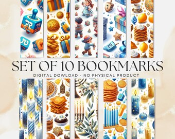 Hanukkah Bookmarks V5, Festival of Lights, PDF and PNG Digital Download, Booklovers Gift