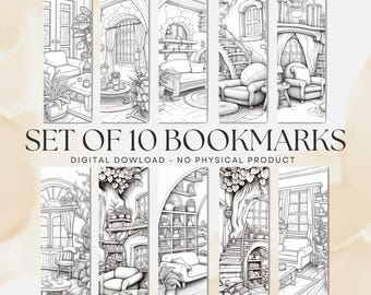 Cozy Home Coloring Bookmarks V1, (PDF and PNG Download)