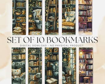 Cottagecore Cozy Reading Room Bookmarks for Book Lovers, DIY Gift (PDF and PNG Download)