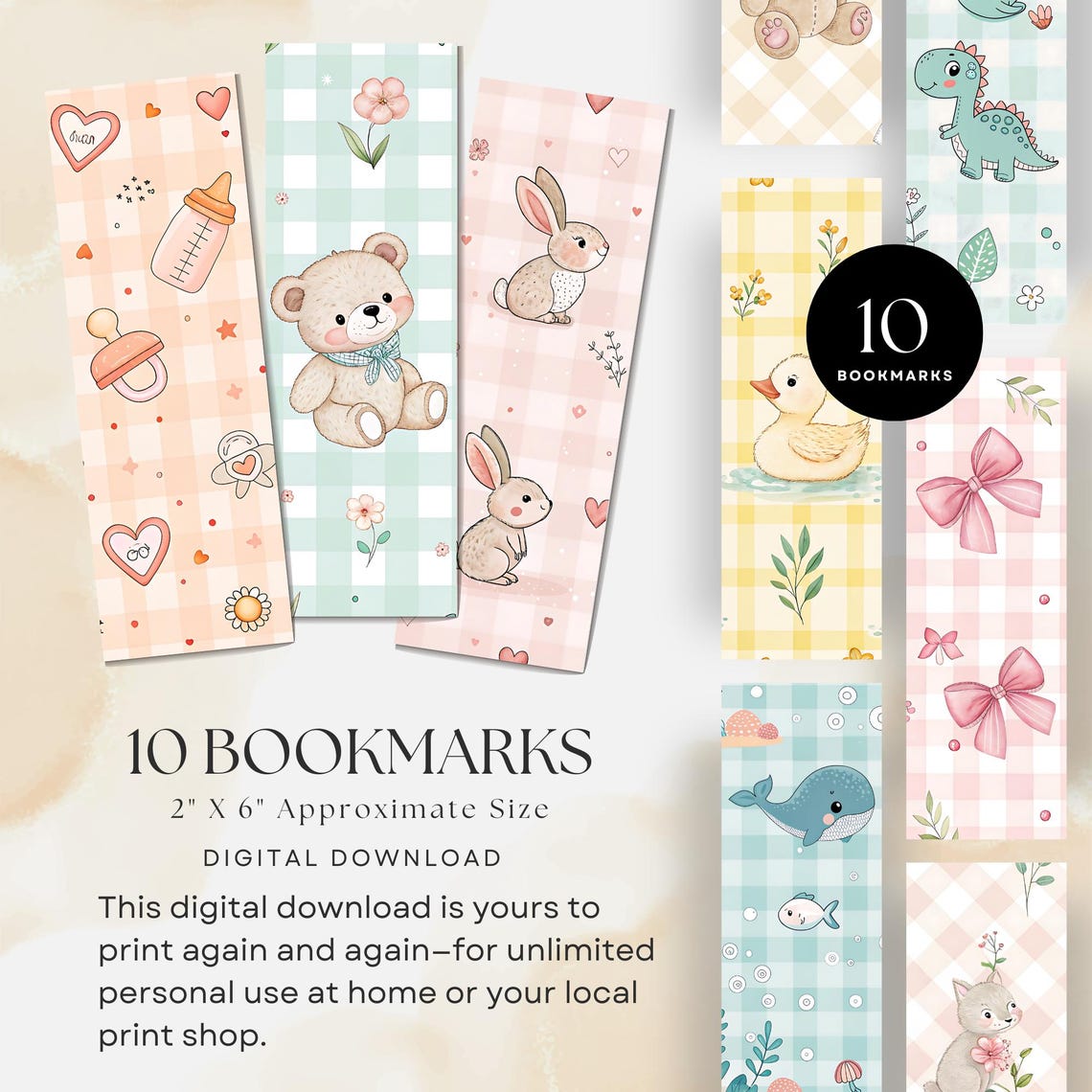 Gingham Baby Nursery, Set of 10 Bookmarks, Book Lover Gift (PDF and PNG ...