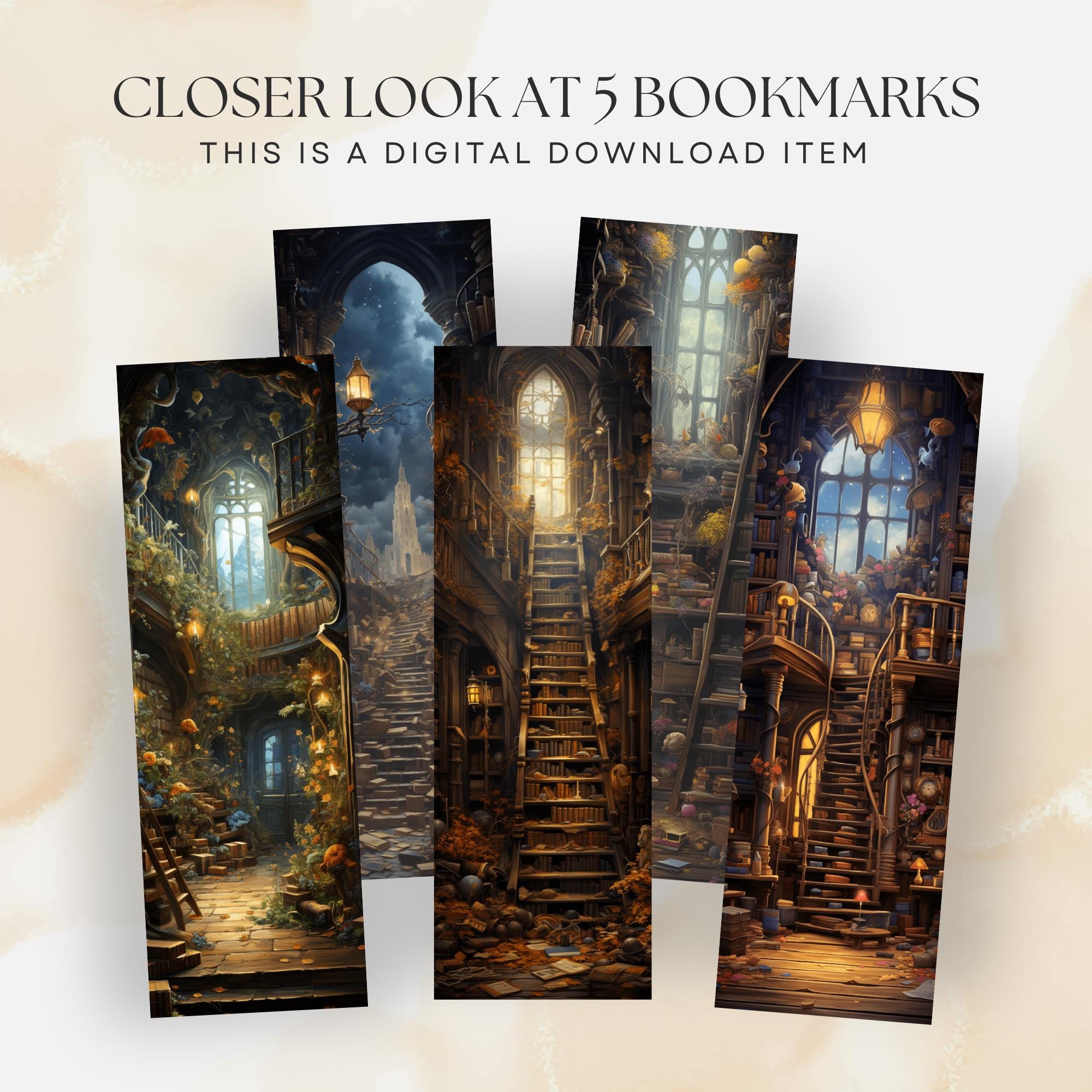 Fantasy Library Bookmarks Printable Gift Set of 10 (PDF and PNG ...