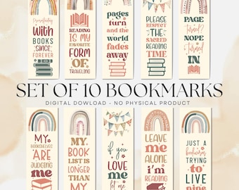 Rainbow Boho Bookmarks Printable DIY Book Lover Gift (PDF and PNG Download)