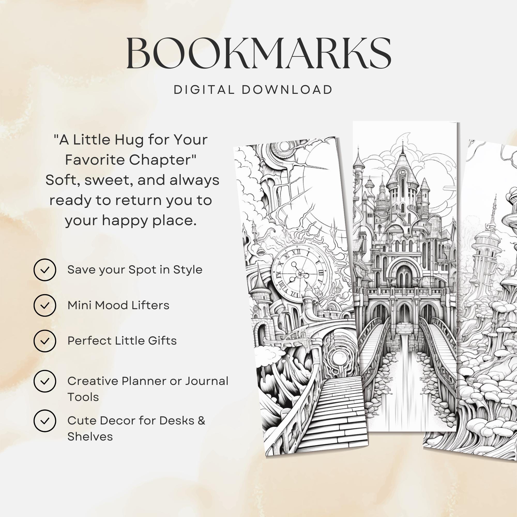 Fantasy Bookmark Examples Mystical Fantasy World Bookmarks, Set of 10 DIY Coloring Bookmarks (PDF ...