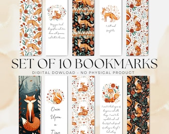 Woodland Fox Bookmarks, Book Lover Gift (PDF and PNG Download)