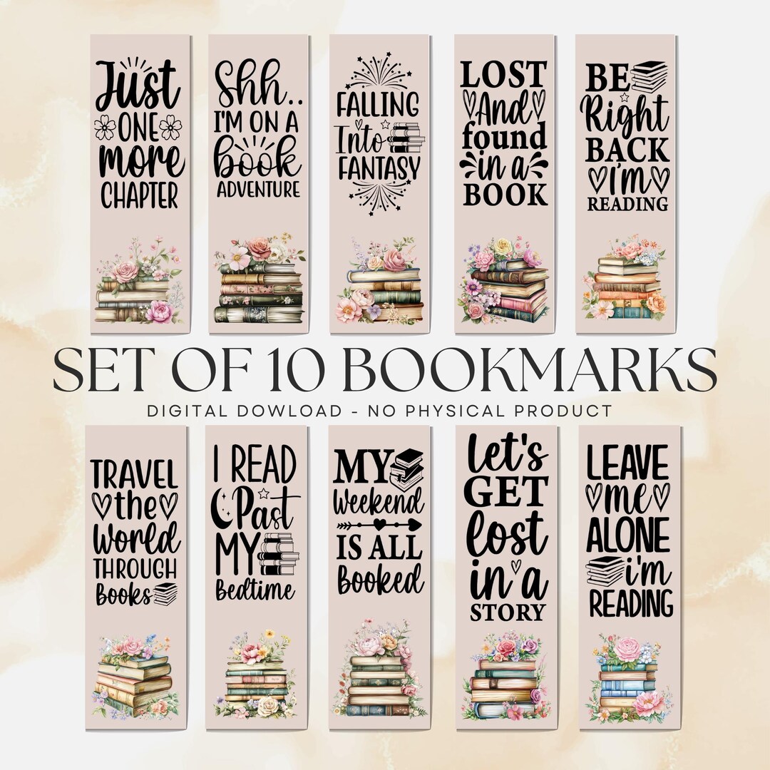 Floral Bookmarks: Stacked Books Design, DIY Gift (PDF and PNG Download ...