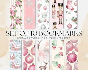 Pink Christmas Printable Bookmarks: Book Lover Gift (PDF and PNG Download)