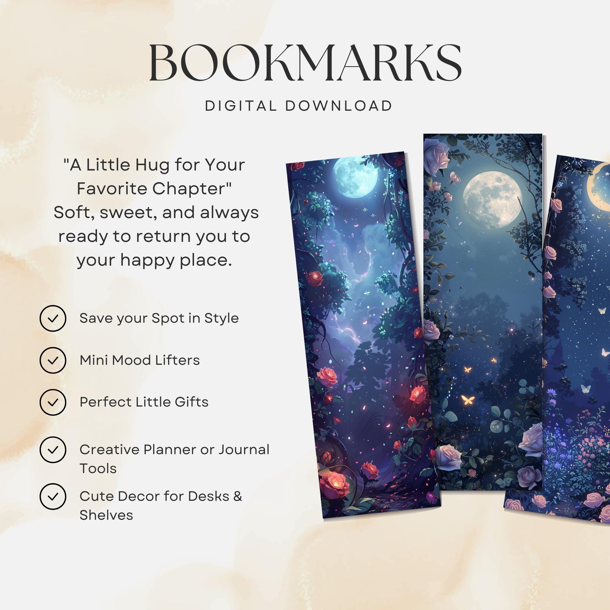 Moon & Waterfall Bookmarks: Printable DIY Gift (digital Download, PDF ...
