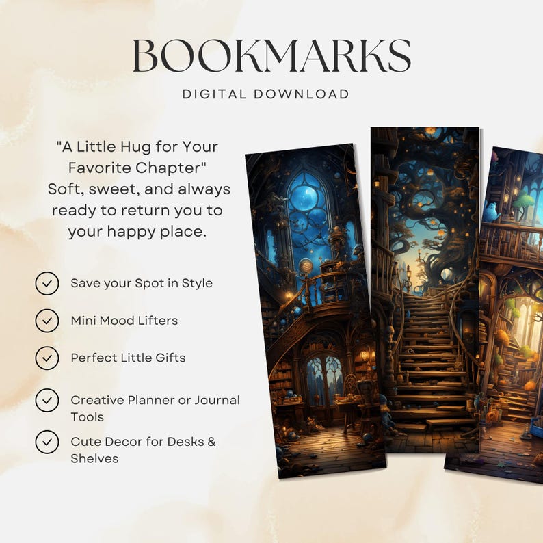 Fantasy Library Bookmarks Printable Gift Set of 10 (PDF and PNG ...