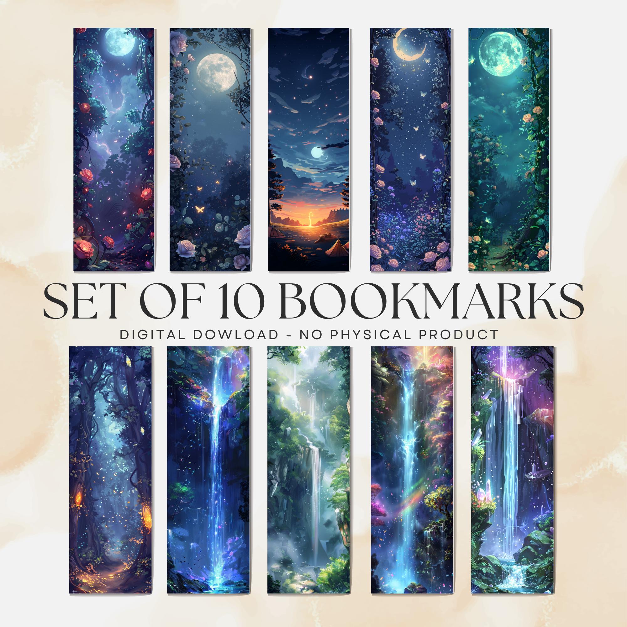 Moon & Waterfall Bookmarks: Printable DIY Gift (digital Download, PDF ...