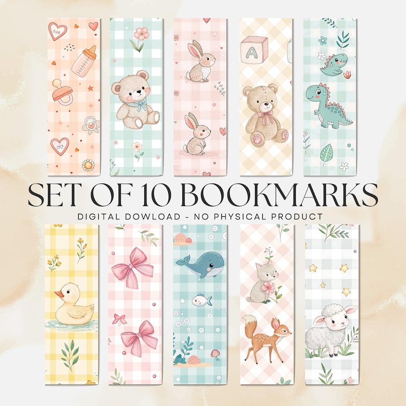 Gingham Baby Nursery, Set of 10 Bookmarks, Book Lover Gift (PDF and PNG ...