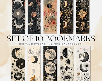 Celestial Moon Bookmarks: Printable Book Lover Gift V2 (PDF and PNG Download)
