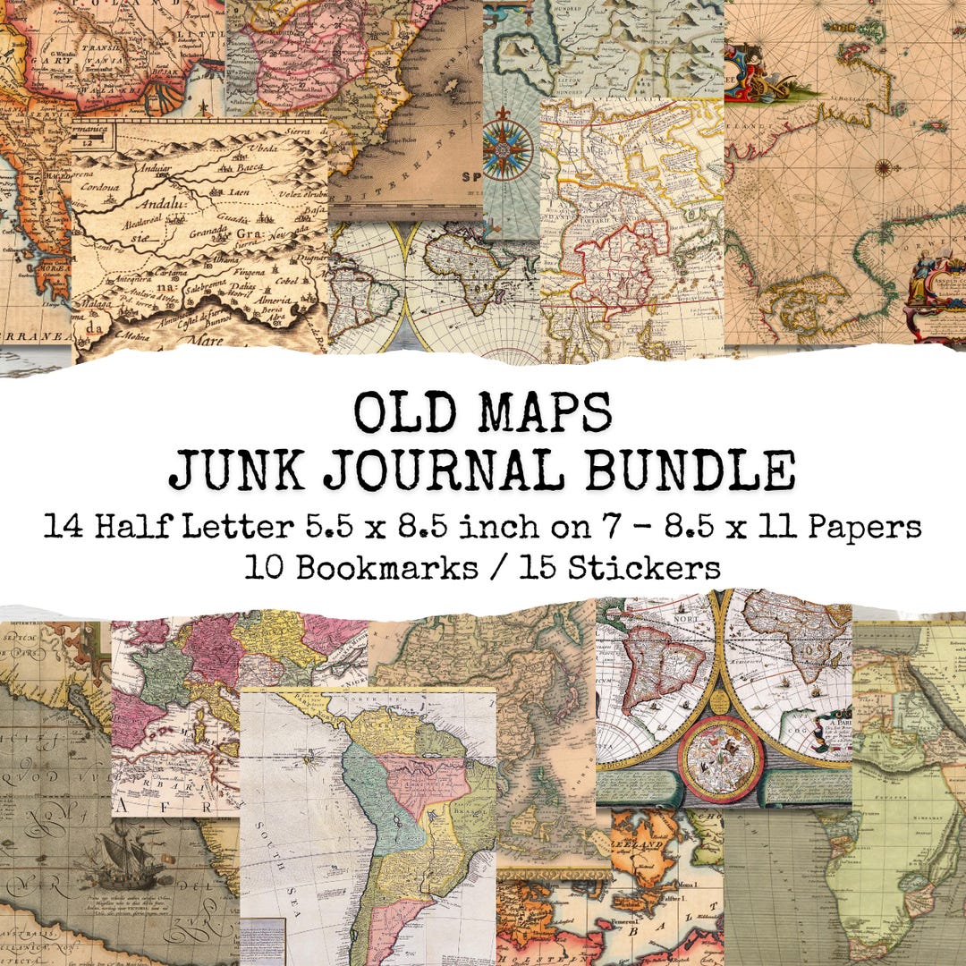 Journal Sticker Map Old Maps, Junk Journal Bundle, Printable Pages, Bookmarks & Stickers ...