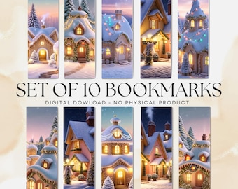 Christmas Village, 10 Printable Bookmarks: Book Lover Gift (PDF and PNG Download)