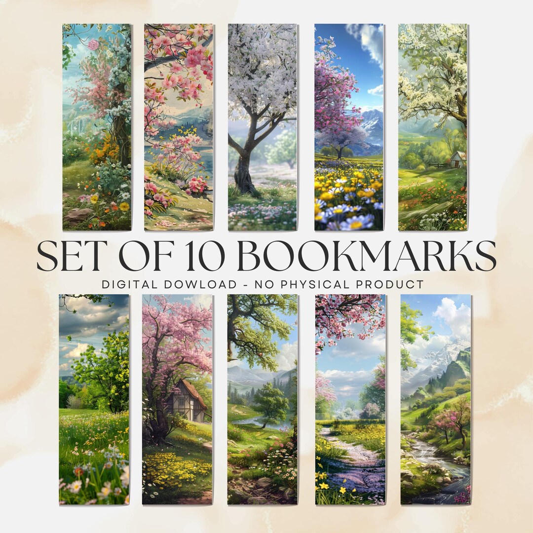 Springtime Bookmarks Library Springtime Landscape V1 Bookmarks, DIY Gift (PDF and PNG Digital ...