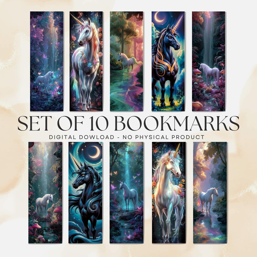 Unicorn Bookmarks V4 Printable DIY Gift for Book Lovers (PNG and PDF ...