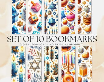 Hanukkah Bookmarks V4, Festival of Lights, PDF and PNG Digital Download, Booklovers Gift