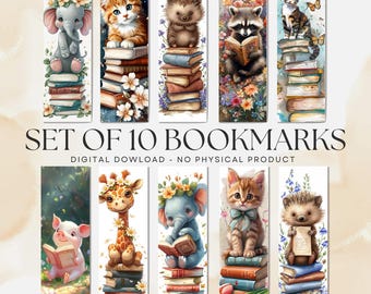 Stacked Books Bookmark Set: Animal Designs, Printable DIY (PDF and PNG Download)
