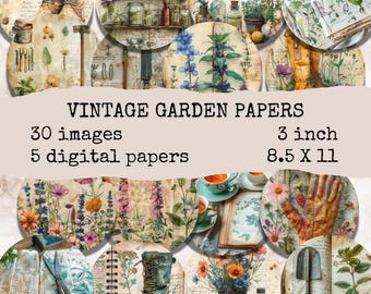 Vintage Garden V2, 3-Inch Circles, Round Junk Journal Ephemera (Digital Download)