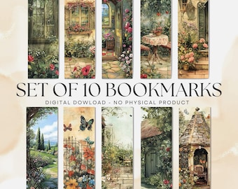 Junk Journal Cozy Garden Bookmarks, Set of 10 (Digital Download, PDF and PNG) V1