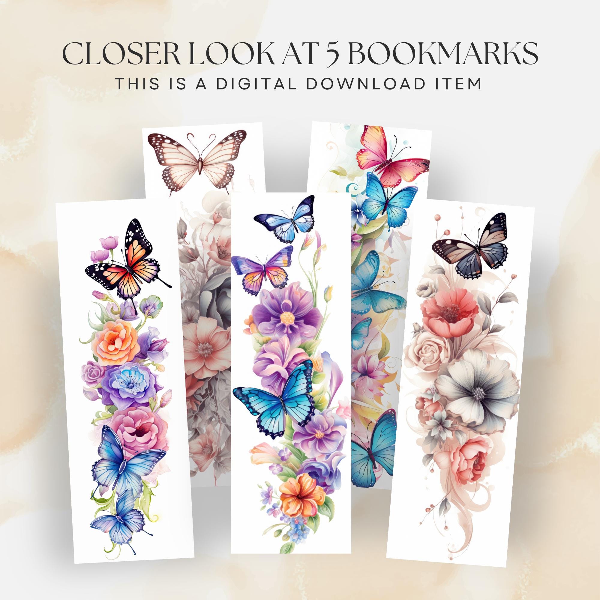 Butterfly Floral Bookmarks: Printable DIY Gift (digital Download, PDF ...