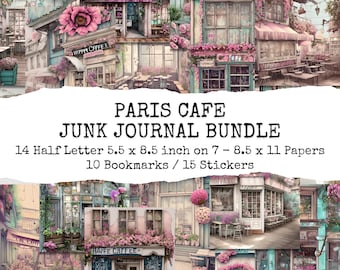 Paris Cafe, Junk Journal Bundle, Printable Pages, Bookmarks & Stickers, Digital Download Kit