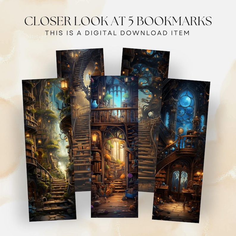 Fantasy Library Bookmarks Printable Gift Set of 10 (PDF and PNG ...