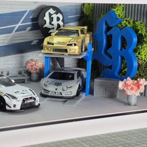 LBWK Garage Diorama i skala 1:64 | JDM Diecast-bildisplay med LED-belysning