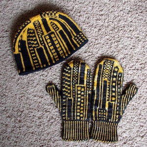 Skyline Hat and Mittens - set of knitting pattern PDFs - for stranded colorwork